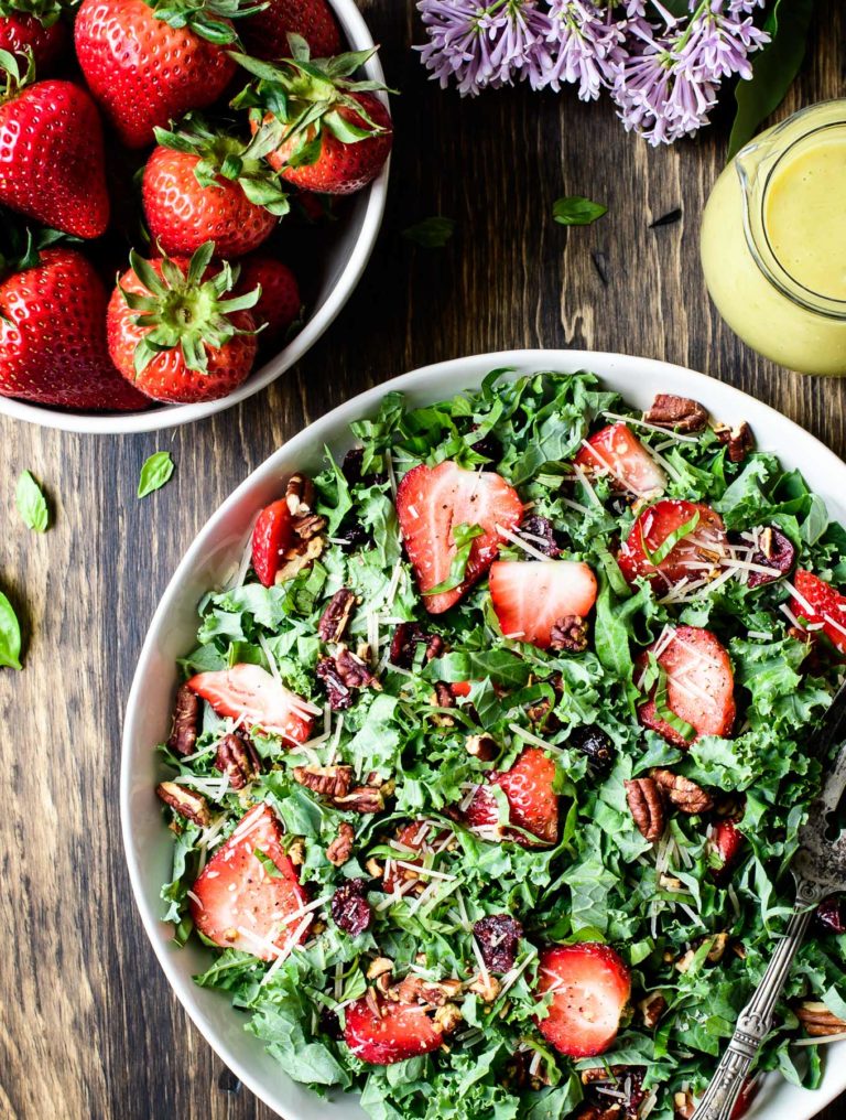 Kale Strawberry Salad with Lemon Basil Vinaigrette