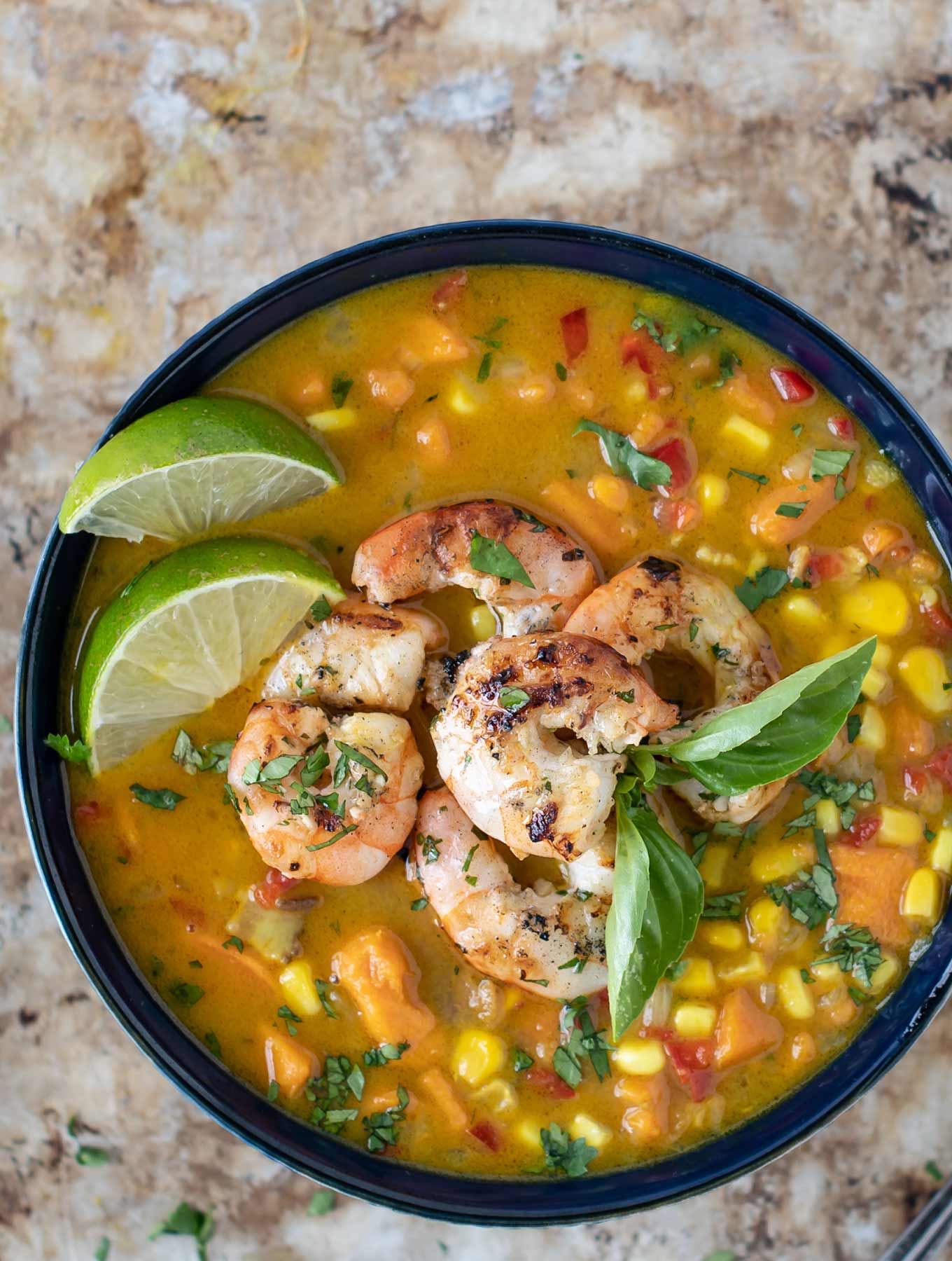 Curry Corn Chowder with Cilantro Lime Shrimp